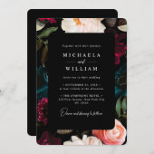 Invitation Élégant Mariage floral moderne foncé et humide (Devant / Derrière)