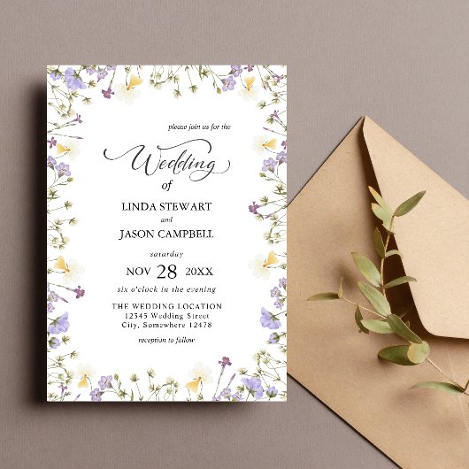 Invitation Elégant Mariage floral neutre