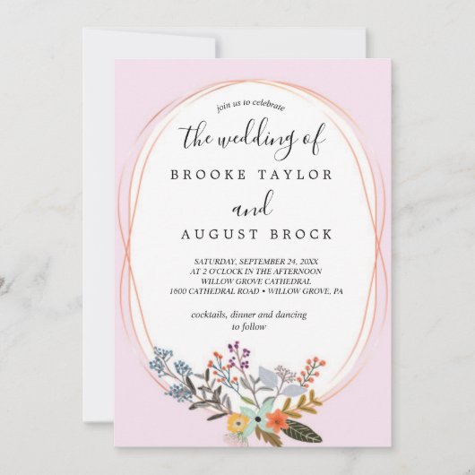 Invitation Elégant Mariage floral neutre | Gold F (Devant)