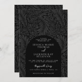 Invitation Élégant Mariage floral noir et blanc (Devant / Derrière)