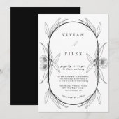 Invitation Élégant Mariage Floral noir et blanc (Devant / Derrière)