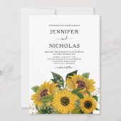 Invitation Élégant Mariage Floral Noir Et Blanc (Devant)