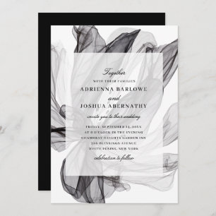 Invitation Élégant Mariage floral noir et blanc fumé