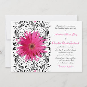 Invitation Élégant Mariage floral noir rose pâle