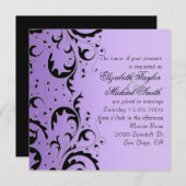 Invitation Elégant Mariage Floral Noir/Violet De Luxe Invitat (Devant / Derrière)