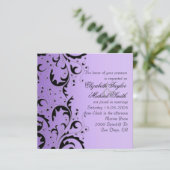 Invitation Elégant Mariage Floral Noir/Violet De Luxe Invitat (Debout devant)