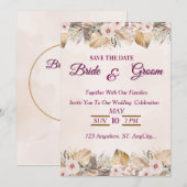 Invitation Élégant Mariage Floral Or (Devant / Derrière)