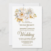 Invitation Élégant Mariage Floral Or Blanc (Devant)