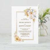 Invitation Élégant Mariage Floral Or Blanc (Debout devant)