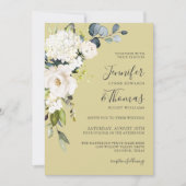 Invitation Élégant Mariage floral or blanc avec code QR (Devant)
