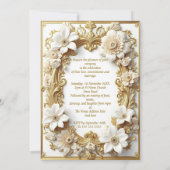 Invitation Elégant Mariage Floral Or Blanc Frame (Dos)