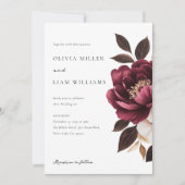 Invitation Élégant Mariage floral or de Bourgogne (Devant)