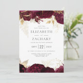 Invitation Élégant Mariage floral or de Bourgogne (Debout devant)