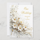 Invitation Elégant mariage Floral Or Fleurs blanches (Devant)