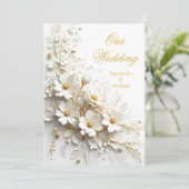 Invitation Elégant mariage Floral Or Fleurs blanches (Debout devant)