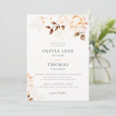 Invitation Élégant Mariage Floral Orange Brûlé Automne (Debout devant)