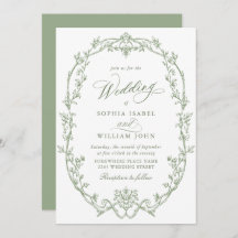 Élégant Mariage Floral Orné Victorien Vert Sage