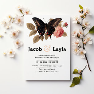 Invitation Élégant mariage floral papillon rose brun