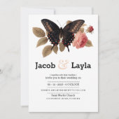 Invitation Élégant mariage floral papillon rose brun (Devant)