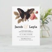 Invitation Élégant mariage floral papillon rose brun (Debout devant)