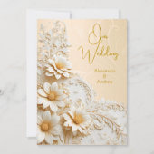 Invitation Elégant Mariage Floral Pêche Crème Fleurs blanches (Devant)