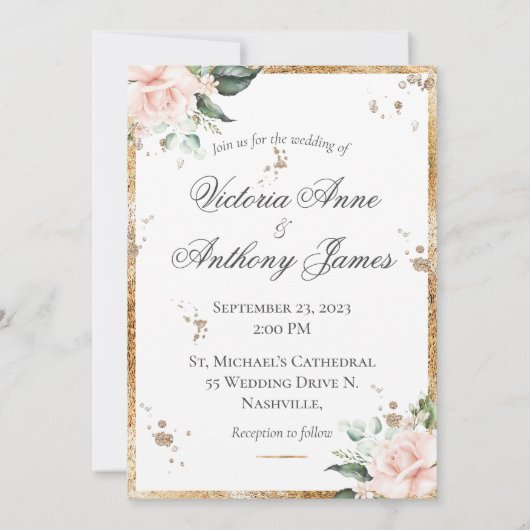 Invitation Élégant Mariage Floral Pink Gold Script (Dos)
