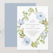 Élégant Mariage Floral Ressort Diamant Dusty Bleu