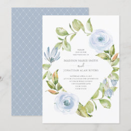 Invitation Élégant Mariage Floral Ressort Diamant Dusty Bleu