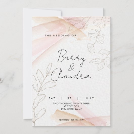 Invitation Élégant Mariage floral rose (Devant)