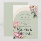 Invitation Élégant Mariage floral rose (Devant / Derrière)