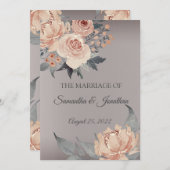 Invitation Élégant Mariage floral rose argent romantique Invi (Devant / Derrière)