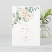 Invitation Élégant Mariage floral rose blanche (Debout devant)
