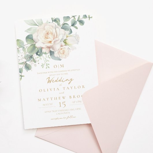 Invitation Élégant Mariage floral rose blanche