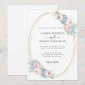 Invitation Élégant Mariage floral rose bleu (Devant / Derrière)