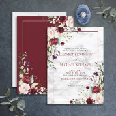 Invitation Élégant Mariage floral rose-bleu bordeaux