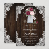 Invitation Élégant Mariage floral rose-bleu bordeaux (Devant / Derrière)