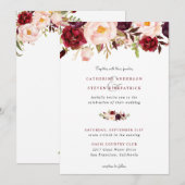 Invitation Élégant Mariage floral rose-bleu bordeaux (Devant / Derrière)