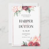 Invitation Elégant mariage floral rose bordeaux (Devant)