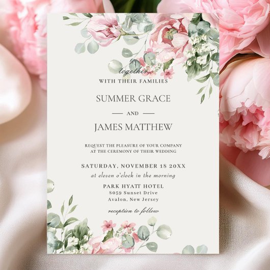 Invitation Élégant Mariage floral rose chic rose chic