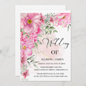 Invitation Elégant Mariage floral rose clair (Devant / Derrière)