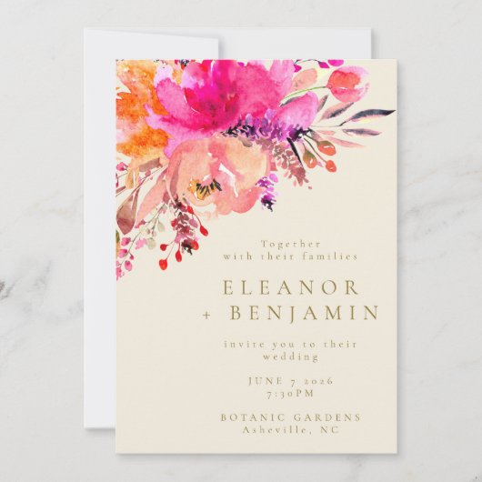 Invitation Elégant Mariage floral rose clair (Devant)