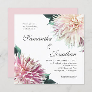 Invitation Élégant Mariage floral rose Dahlia