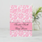 Invitation Élégant Mariage Floral rose et blanc Damas (Debout devant)