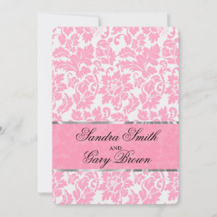 Invitation Élégant Mariage Floral rose et blanc Damas