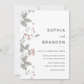 Invitation Élégant Mariage floral rose et gris foncé (Devant)