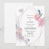 Invitation Elégant mariage floral rose géométrique invitent (Devant / Derrière)