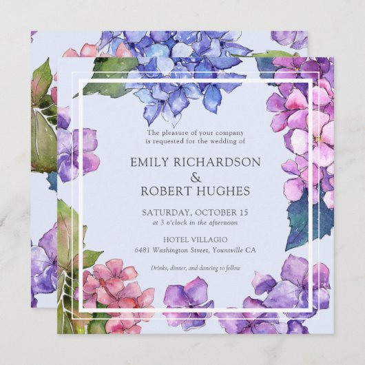 Invitation Élégant Mariage floral rose Hydrangea (Devant / Derrière)