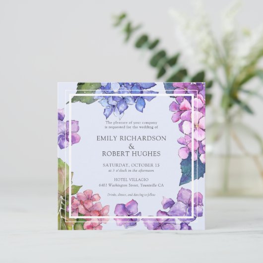 Invitation Élégant Mariage floral rose Hydrangea (Debout devant)