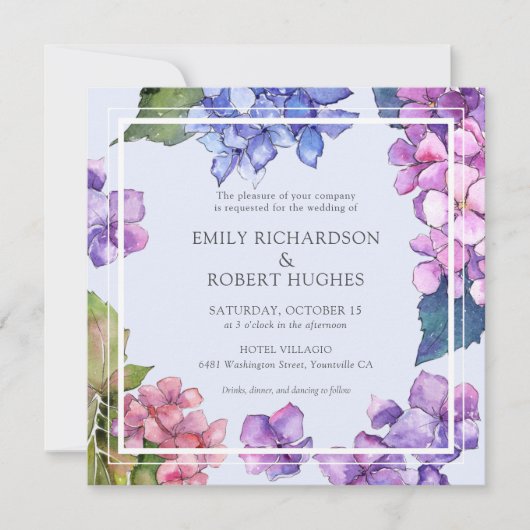 Invitation Élégant Mariage floral rose Hydrangea (Devant)