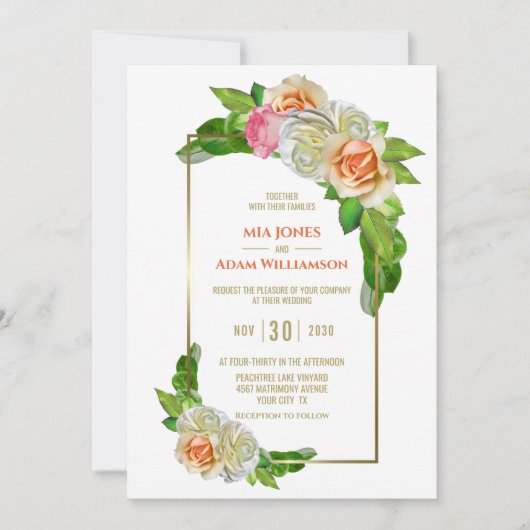 Invitation Élégant Mariage Floral rose orange (Devant)